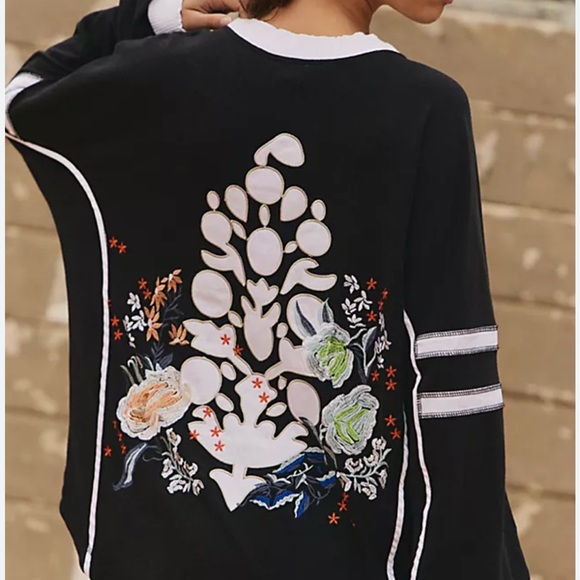 free people movement Tops - Free People Movement Black Embroidered Sweater with Floral Design